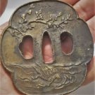 Antique Edo Samurai Katana Sword Blade Tsuba Bronze Duck & Cherry Tree