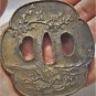 Antique Edo Samurai Katana Sword Blade Tsuba Bronze Duck & Cherry Tree