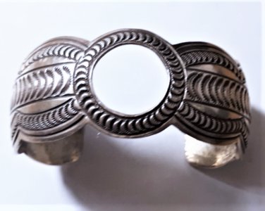 Sterling silver Navajo Watch or Coin Bezel Cuff Signed Wilbert Benally