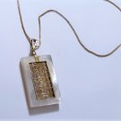 Vtg 14K & Mother of Pearl Chinese Poem Necklace on Long ITALY Box Chain