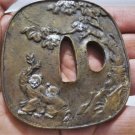 Antique Edo Samurai Katana Sword Blade Tsuba Bronze Boys Under Peach Tree Gilt