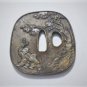 Antique Edo Samurai Katana Sword Blade Tsuba Bronze Boys Under Peach Tree Gilt