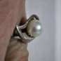 Vintage 10K WG Organic Open Leaf Pearl Ring 1960s Size 7.5