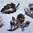 Vintage Sterling 925 Silver Organic Plants Leaves Pin Brooches Lot Collection