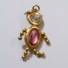 Vintage 14K Boy Dangle Charm w Faux Ruby & Clear CZ