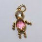 Vintage 14K Boy Dangle Charm w Faux Ruby & Clear CZ