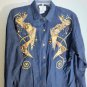Vintage 80's Embroidered Rhinestones Dark Denim Long Sleeve Shirt Sz M USA Info