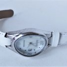 Vtg ECCLISSI Sterling Silver Pearl Face White Leather Band Watch New Battery
