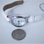 Vtg ECCLISSI Sterling Silver Pearl Face White Leather Band Watch New Battery