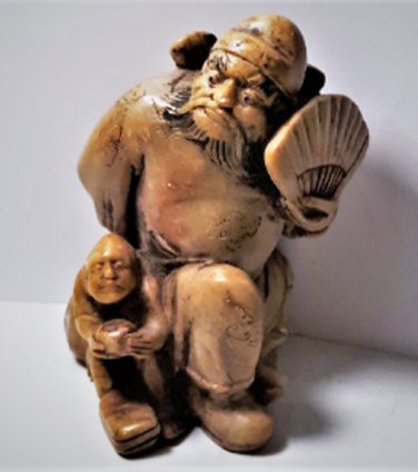 Antique Chinese Carved Shoushan Stone Statue of Immortal Zhongli Quan