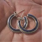 Vintage Sterling Silver Cable Twist Open Post Hoop Earrings w Inlaid Turquoise