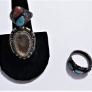 Vintage Sterling Silver Old Pawn Navajo Turquoise Coral 3 Rings Lot