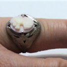 Antique Victorian Edwardian Sterling Silver & Pink Coral Cameo Ring Size ~6