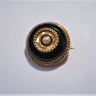 Antique Victorian 14K Pearl Jet  Mourning Pin Brooch Goth Steampunk