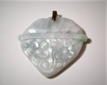 Vintage Chinese Jadeite 14K Bail Large Flowered Basket Pendant