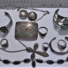 Navajo Old Pawn Sterling Silver Turquoise Coral Jasper Onyx Native Jewelry Lot