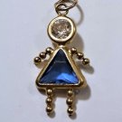Vintage 14K Girl Dangle Charm w Faux Sapphire & Clear CZ