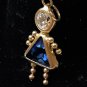 Vintage 14K Girl Dangle Charm w Faux Sapphire & Clear CZ