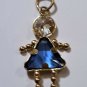 Vintage 14K Girl Dangle Charm w Faux Sapphire & Clear CZ