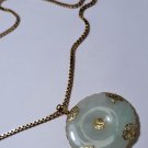 Vtg 14K Mounted Jade Bi Disc Pendant on Italy 14K Box Chain Necklace