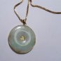 Vtg 14K Mounted Jade Bi Disc Pendant on Italy 14K Box Chain Necklace
