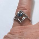 Vtg Sterling Silver "Star" Ring with Natural Rough & Fancy Teal Diamond  Sz 8