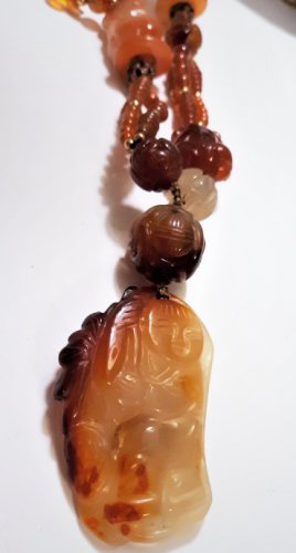 Necklace of Chinese Antique Mutton Fat & Red Jadeite Beads