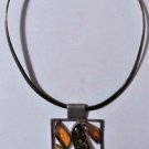 Huge Vintage Sterling Amber Abstract Pendant Necklace