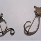 Vtg Sterling Silver Pair Mid Century Stylized Kitty Cat Pin Brooches Beau Mexico