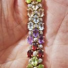 Vintage Sterling Silver Gold Vermeil Pave Gemstone Tennis Bracelet 8-1/4"