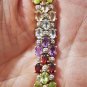 Vintage Sterling Silver Gold Vermeil Pave Gemstone Tennis Bracelet 8-1/4"