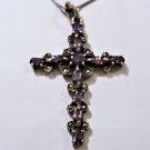 Vintage Amethyst Marcasite Sterling 925 Silver Cross Necklace