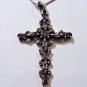 Vintage Amethyst Marcasite Sterling 925 Silver Cross Necklace
