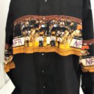 Vtg Wrangler NFR Print on Black Western Rockabilly Black Snap Rodeo Shirt XL