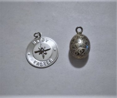 Vintage Sterling Silver Easter Egg & *HAPPY EASTER*  Charm Bracelet Charms Lot