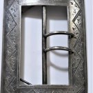 Huge Georgian Victorian Aesthetic Etched Floral Sterling Silver Sash Buckle