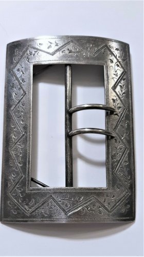 Huge Georgian Victorian Aesthetic Etched Floral Sterling Silver Sash Buckle