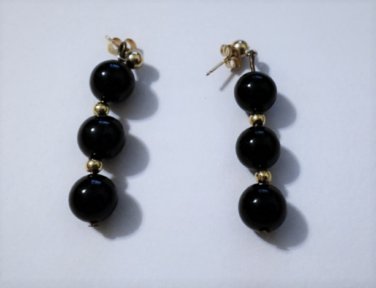 Vintage 14k Big Black Onyx Dangle Drop Balls Stud Earrings Lot