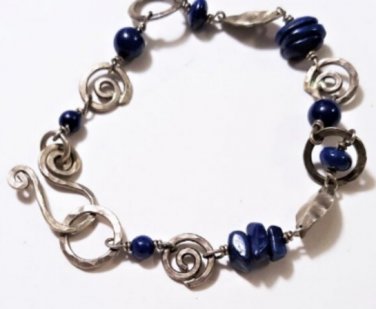 Vintage Sterling 925 Lapis Lazuli Bali Artisan Bracelet