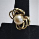 Vintage Modernist 18K YG 10 mm Pearl Ring Size 7.5