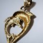 Vintage 14K DOLPHINS Heart Bracelet Charm Or Necklace Pendant
