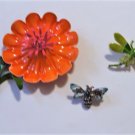 Vintage Colorful Enamel Flower & Bugs Pin Brooches Lot of 3
