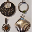 Vintage Sterling 925 Silver Amber & Gemstone Pendants Lot Collection