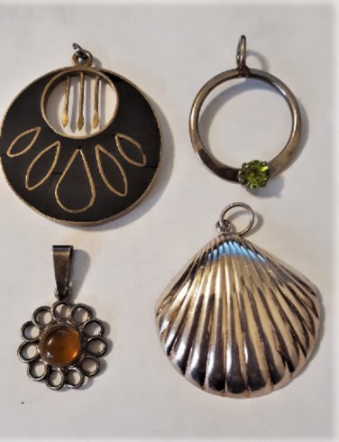 Vintage Sterling 925 Silver Amber & Gemstone Pendants Lot Collection