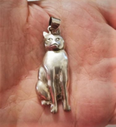 Vintage Sterling Silver Kitty Cat Necklace Pendant
