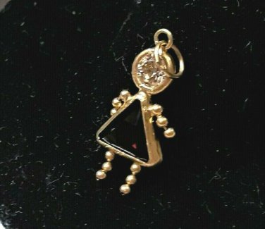 Vintage 14K Girl Dangle Charm w Deep Red Faux Ruby & Clear CZ