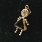 Vintage 14K Girl Dangle Charm w Deep Red Faux Ruby & Clear CZ