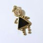Vintage 14K Girl Dangle Charm w Deep Red Faux Ruby & Clear CZ
