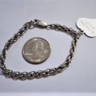 Vintage Sterling 925 Silver Sweetheart Rope Charm Bracelet 7-5/8"