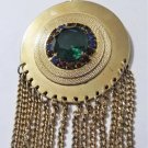 Vtg HUGE 60s Goldtone Rhinestone Tassel Dangle Fringe Medallion Pendant Juliana?